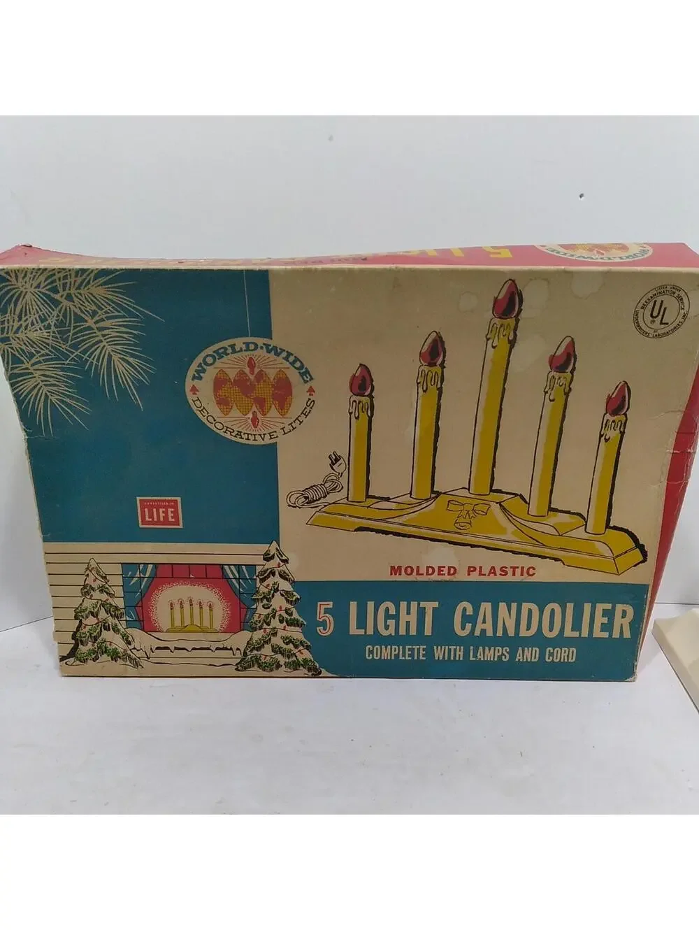 Vtg Five Light Christmas Candolier With 3 Orange Bulbs World Wide Dec. Lites IOB